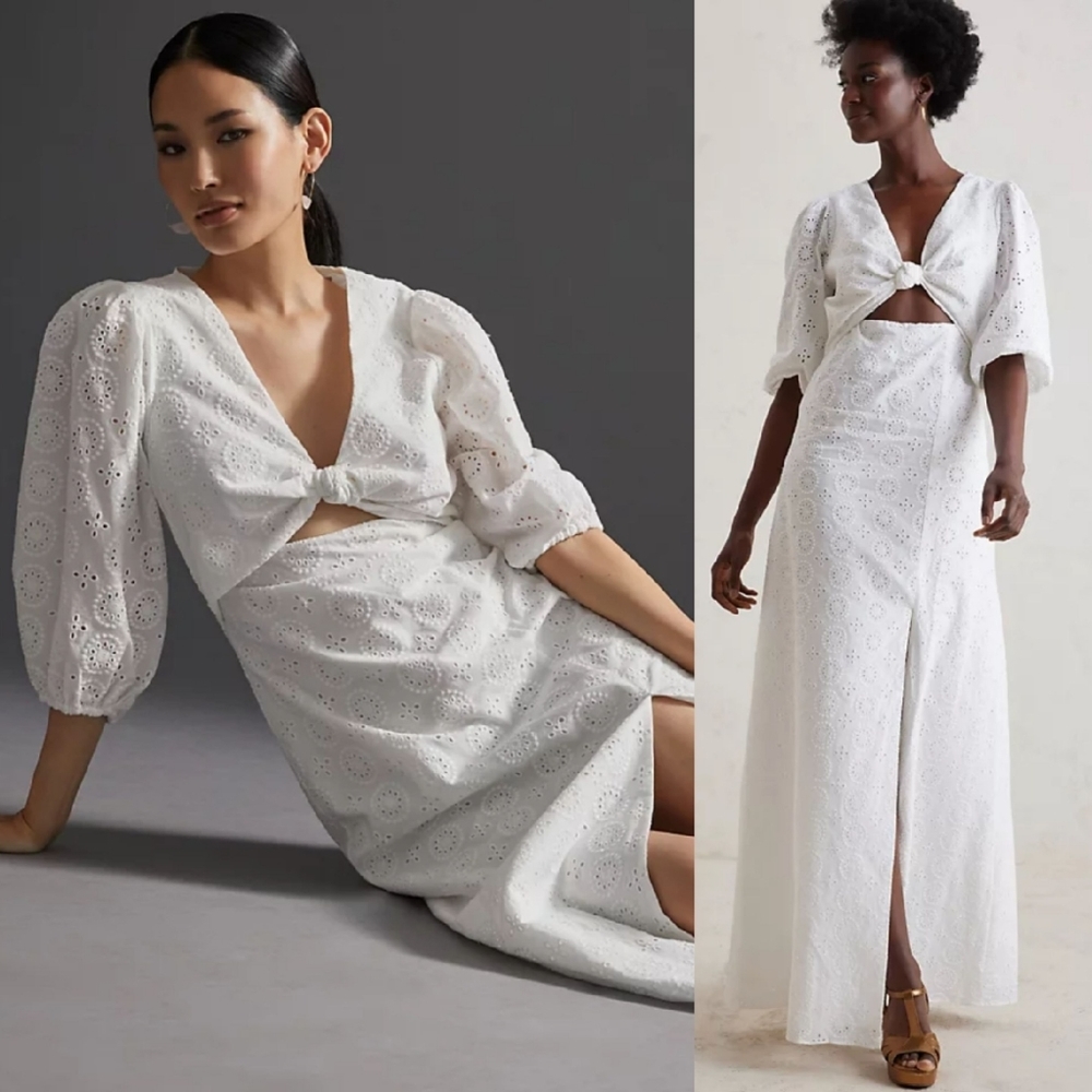 Anthropologie White Eyelet Maxi Dress